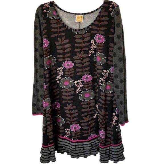 Hand Jive Knit L/S Floral Hand Made Dress Ruffle EUC - S - Picture 1 of 10